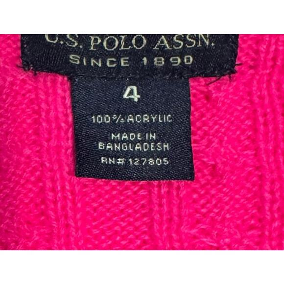 U.S. POLO ASSN. Girls 4 Cardigan Fisherman Cable Knit  Preppy School Casual - Picture 4 of 5
